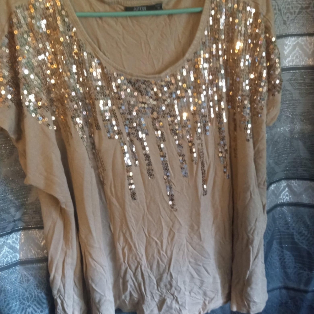 Glamorous Sequin Embellished Beige Blouse